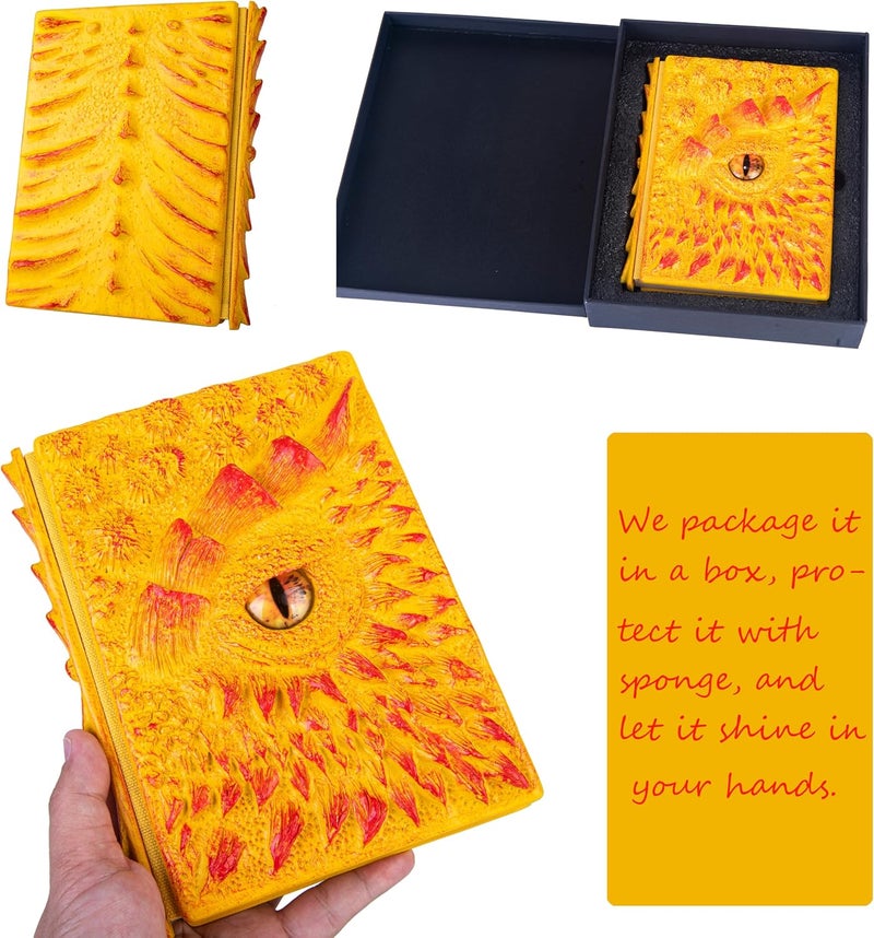 LZlightactor 3D Dragon Eye Embossed Journal,Resin Engraving Notebook,Dnd notebook for Dragon Lovers ，Blank Paper,Hardcover Travel Notepad for Writing,Sketchbook,Collection,Gift,Decoration A4 and A5 Size (A5-Yellow) - Image 4